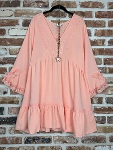 Plus size Boho Peasant Peach Lace Ruffle Bohemian Tunic Blouse Top 2XL - Picture 1 of 5