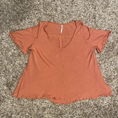 Blusa Top Free People Mujer Hombro Frío Pequeña Naranja Boho Volantes Lino Rayón Foto 1 de 4