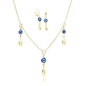 Set Collana e Orecchini Pendenti Blu Turco Malocchio Charms - Foto 1 di 2