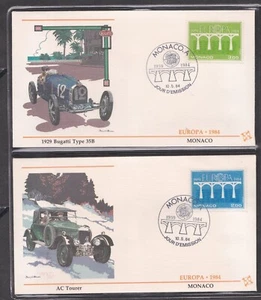 MONACO 1984 2 FLEETWOOD FIRST DAY COVERS EUROPA BRIDGE + AUTOMOBILE CACHET - Picture 1 of 2