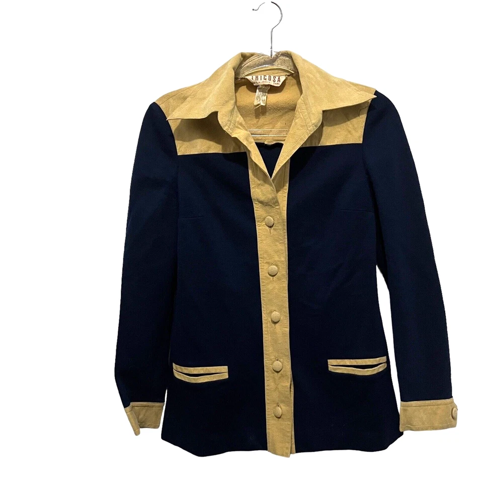 Camisa Tricosa Años 60 70 Para Mujer Talla S Mezcla Lana Imitación Gamuza Borde Hecha en Francia Foto 1 de 4