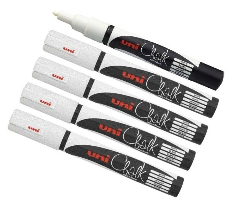 5 x Uni Chalk Kreidemarker Kreidestift Fenster Sprühkreide, weiß, 0,8 - 1,3 mm - Bild 1 von 1