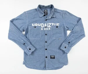 NHIZ Izzue Shirt Adult Medium Fits Small Blue Neighborhood Long Sleeve Chambray - Picture 1 of 13