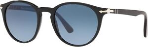 Persol PO3152S 9014Q8 49mm Round Sunglasses, Black/Azure Gradient Blue