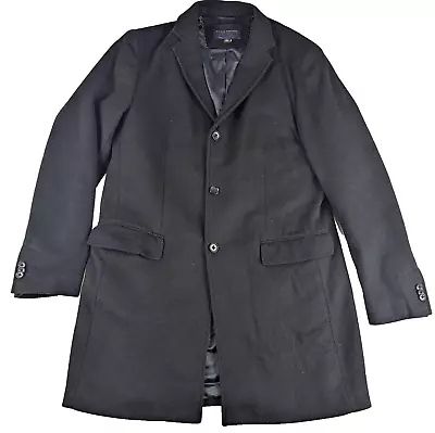 Banana Republic Men L Black Wool Blend Overcoat Topcoat Trench Jacket Used - Image 1 of 4
