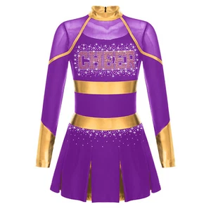 Kids Girl Uniform Cheer Leader Dresses Letter Pattern Dress Long Sleeve Dance - Picture 1 of 87