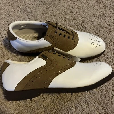 Mizuno Womens Leather Golf Shoes/Cleats White Brown Size 8 Saddle Oxford NWT - Image 1 of 4