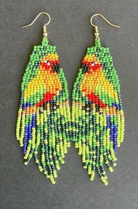 Pendientes Boho Nativo Americano Semilla Estilo Cuentas Loro Con Cuentas Flecos Borla Largos - Imagen 1 de 5