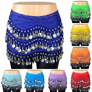 Belly Dance High Quality Hip Scarf Skirt Wrap Chiffon Sequins Flow Coin Sca - Picture 1 of 22