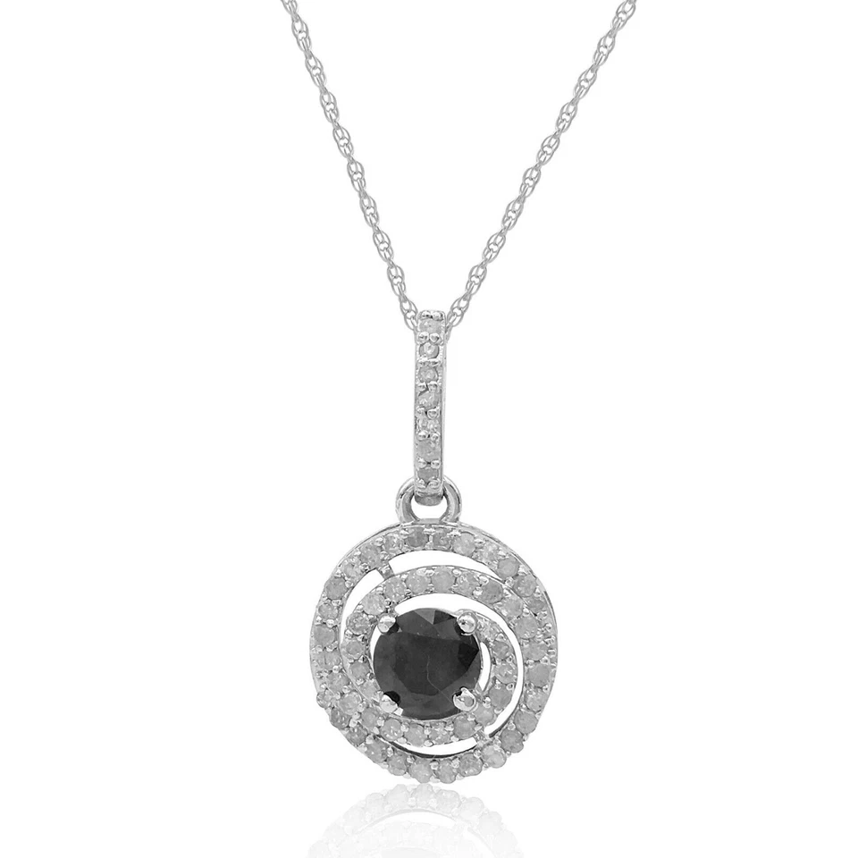 Halo solitario gota remolino diamante blanco y negro natural de oro blanco de 10 quilates Foto 1 de 4