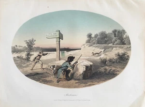 1850 Sinet / Payne: Abgeschiessen (Jagd) kolorierter Stahlstich 28,5x22 cm - Bild 1 von 6