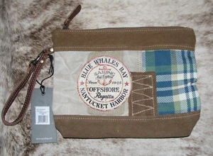 Bolso sin asas de maquillaje Myra Bag #8823 de lona reciclada, cuero 10"x2"x8" ~ Whales Bay - Imagen 1 de 3