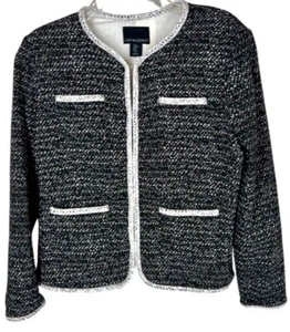 Cynthia Rowley Blazer Jacket Size Medium M Black White Hook Eye Closure Lined - Picture 1 of 4