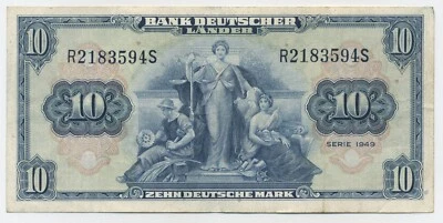Germany Federal Rep. 10 Marks 1949 Pick 16.a VF Circulated Banknote Ref 594 - Image 1 of 2