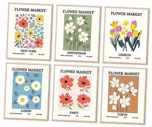 Flower Market Poster Set of 6, Abstract Flower Market Wall Art Flower 03 - Picture 1 of 8