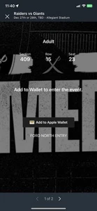 Las Vegas Raiders Vs NY Giants 2 Tix Sec 409 Row 15 Seats 23-24 Dec 27 or 28 TBD - Picture 1 of 7