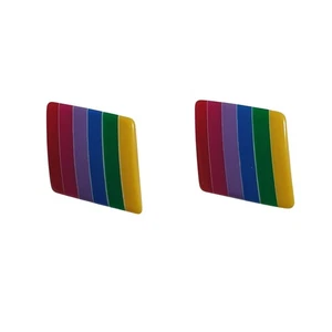 Orecchini Vintage Arcobaleno Righe Diamanti Clip On Acrilico Gioielli Retrò Anni 80 - Foto 1 di 4
