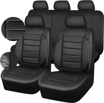 Juego completo de fundas de asiento de cuero CAR PASS universales resistentes al agua 3D todo negro  Foto 1 de 4