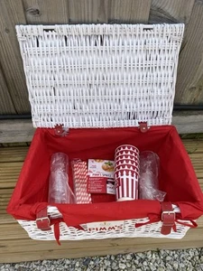 Pimms White Wicker Summer Picnic Basket Picnic Festival Wimbledon Plus Contents - Picture 1 of 9