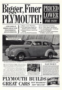 Plymouth 1939: anuncio impreso vintage Bigger Finer Plymouth - Imagen 1 de 1