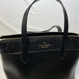 Kate Spade New York Black Glitter Top Handle Satchel Crossbody Bag Purse - Picture 1 of 11