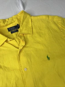 Polo Ralph Lauren Bradford 100% Linen Classic Fit Mens XXL Yellow SS Shirt - Picture 1 of 7