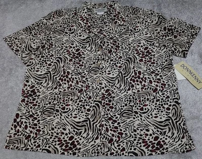 Blusa Top Donn Kenny Para Mujer 1X Negra Roja Estampado Animal Botón Frontal Foto 1 de 4