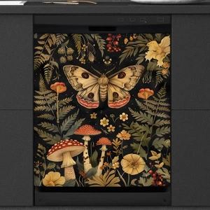 Dishwasher Magnetic Cover Kitchen Decor, Mushroom Moth Floral Flower Dishwash... - Picture 1 of 8