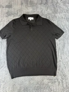 Camisa Suéter Polo Thomas Sterling Para Hombre Mediana Manga Corta Tejida en Relieve Negra - Imagen 1 de 10