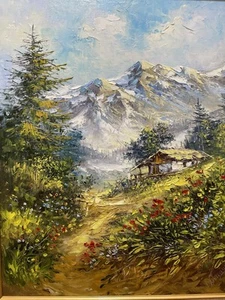 Mountain landscape painted in oil colors with a palette knife by ION VOINEAGU - Picture 1 of 18