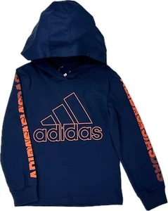 Adidas Kinder blau orange Baumwolle Langarm leichter Logo Pullover Hoodie Gr. 5 - Bild 1 von 2
