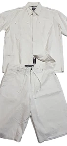 Vintage Phat Farm Off White Lined Streetwear Y2K Suit Flannel Shorts Men's XL - Picture 1 of 20