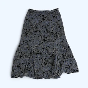 JM COLLECTION Blue & Black Paisley Midi Skirt Size UK 16 US 12 Floral Occasion - Picture 1 of 7