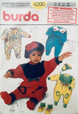 Burda Pattern 4200 | Baby Grow Suit Bootees & Hat | Sizes 3mo - 1yr - Image 1 of 2