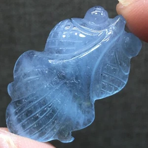 Ciondolo Intagliato Pesce Rosso Quarzo Acquamarina Blu Naturale 29Ct Guarigione - Foto 1 di 6