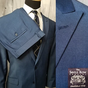 Savile Row London Mens Blue 2 Piece Suit 44R 40" Flat Front Pants - Picture 1 of 20