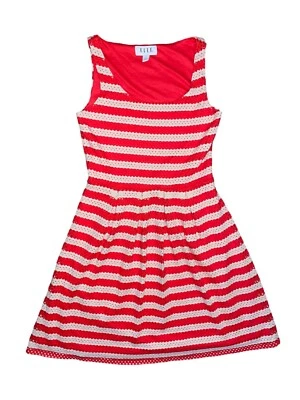 ELLE A-line Fit & Flare Dress Red White Striped Size 2 Eyelet Overlay Preppy - Image 1 of 4