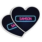 2x Heart Shape Vinyl Stickers Neon Sign Design Samson Name #352464