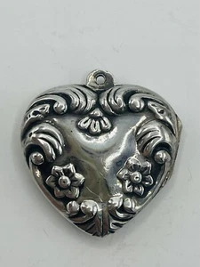 Vintage Sterling Silber PUFFY HEART Hänger Charm Anhänger Medaillon - Bild 1 von 10