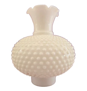 Vintage White Milk Glass Hobnail Hurricane Lamp Shade Ruffled Edge 3in Fitter - Picture 1 of 11
