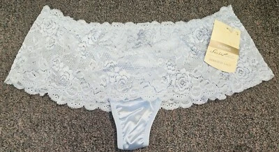 NWT Vintage Secret Treasures Liquid Satin Lace Thong Panties Second Skin XL/8 - Image 1 of 4