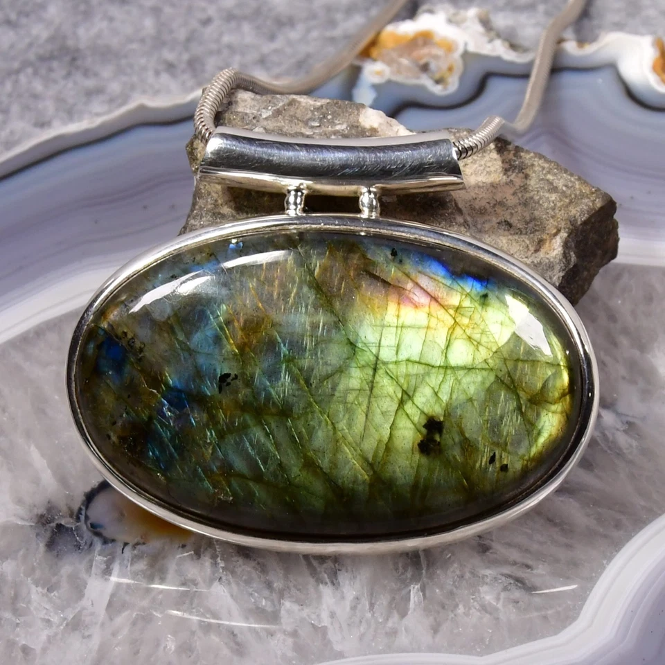 Labradorit Anhänger, XL, 925er Silber, Edelsteinanhänger (15477) - Bild 1 von 1