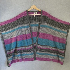 Leo Nicole Sweater Womens 1X Purple Blue Gray Cardigan Poncho Open - Picture 1 of 12