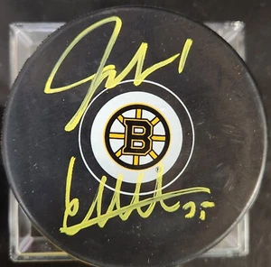Jeremy Swayman & Linus Ullmark Autographed Boston Bruins Hockey Puck NHL - Picture 1 of 3