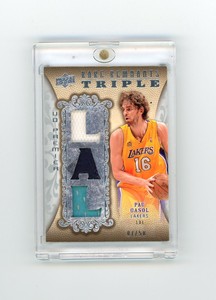 2008 Upper Deck UD Premier Rare Remnants Pau Gasol Game Used Triple Patch /50