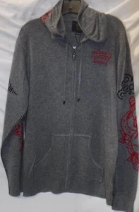 Tattoo Ed Hardy By Christian Audigier Zip Up Gray Hoodie Size XXL - Picture 1 of 4