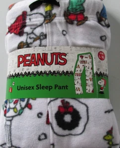 Snoopy Peanuts Christmas Lounge Pants LG/XL White Unisex Fleece PJ Sleep - Picture 1 of 1