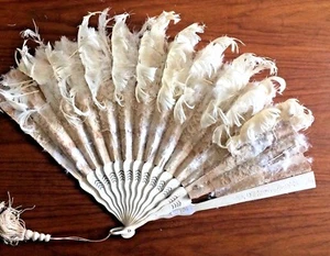 ÉVENTAIL PLIÉ XIX Plumes D’autruche/ Hand-hold Fan Ostrich Feathers XIX - Picture 1 of 5