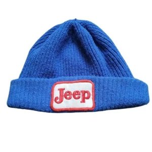 RARE Vintage Jeep Blue Acrylic Knit Beanie Hat Unisex Onesize Patch Stocking Cap - Bild 1 von 3