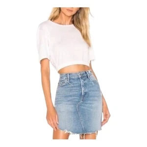 GRLFRND Rhoda Denim Mini Skirt Distressed Frayed Hem Light Wash Size 25 NWT - Picture 1 of 18